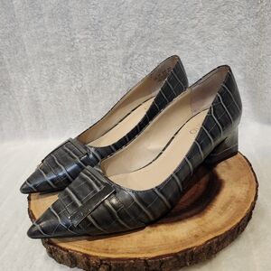 Franco Sarto Croc-Embossed Black Heels